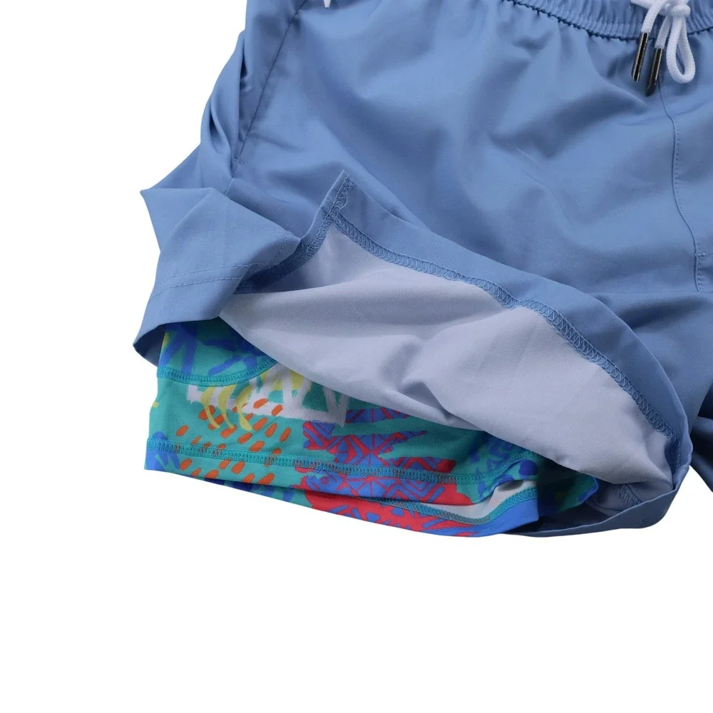 Maamgic Mens XL Light Blue Swim Trunks 2-in-1 Compression Liner Zipper Pockets‎